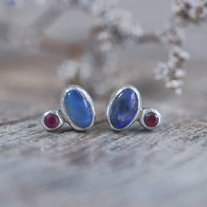 Black Opal and Ruby Earrings - Gardens of the Sun | Ethical Jewelry