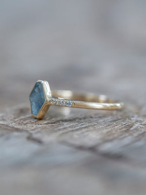 Blue Hexagon Sapphire Ring in Ethical Gold - Gardens of the Sun | Ethical Jewelry