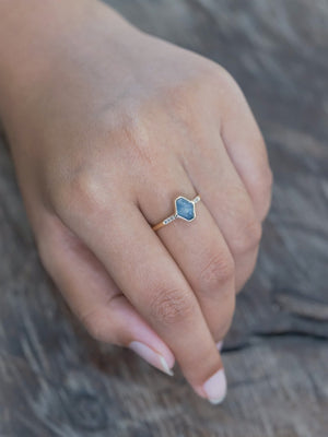 Blue Hexagon Sapphire Ring in Ethical Gold - Gardens of the Sun | Ethical Jewelry