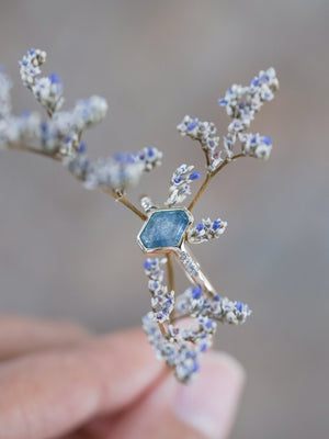 Blue Hexagon Sapphire Ring in Ethical Gold - Gardens of the Sun | Ethical Jewelry