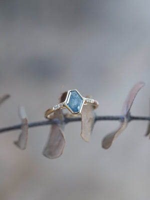 Blue Hexagon Sapphire Ring in Ethical Gold - Gardens of the Sun | Ethical Jewelry