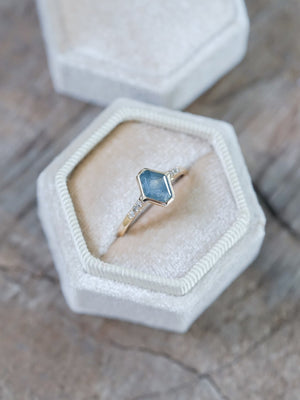 Blue Hexagon Sapphire Ring in Ethical Gold - Gardens of the Sun | Ethical Jewelry