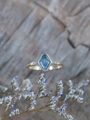 Blue Hexagon Sapphire Ring in Ethical Gold - Gardens of the Sun | Ethical Jewelry