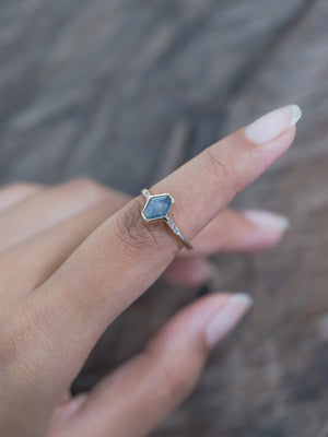 Blue Hexagon Sapphire Ring in Ethical Gold - Gardens of the Sun | Ethical Jewelry