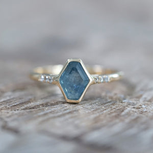 Blue Hexagon Sapphire Ring in Ethical Gold - Gardens of the Sun | Ethical Jewelry