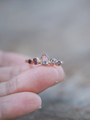 Blush Sapphire and Garnet Ring in Ethical Rose Gold - Gardens of the Sun | Ethical Jewelry