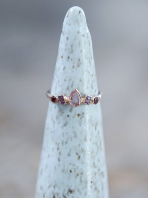 Blush Sapphire and Garnet Ring in Ethical Rose Gold - Gardens of the Sun | Ethical Jewelry