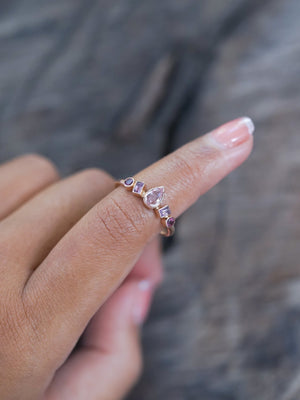 Blush Sapphire and Garnet Ring in Ethical Rose Gold - Gardens of the Sun | Ethical Jewelry