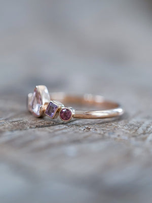 Blush Sapphire and Garnet Ring in Ethical Rose Gold - Gardens of the Sun | Ethical Jewelry