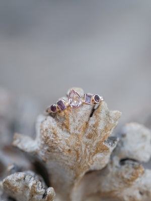 Blush Sapphire and Garnet Ring in Ethical Rose Gold - Gardens of the Sun | Ethical Jewelry
