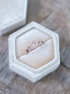 Blush Sapphire and Garnet Ring in Ethical Rose Gold - Gardens of the Sun | Ethical Jewelry