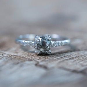 Cushion Cut Salt and Pepper Diamond Ring in White Gold - Gardens of the Sun | Ethical Jewelry