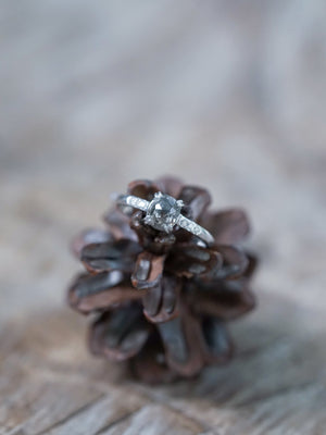 Cushion Cut Salt and Pepper Diamond Ring in White Gold - Gardens of the Sun | Ethical Jewelry