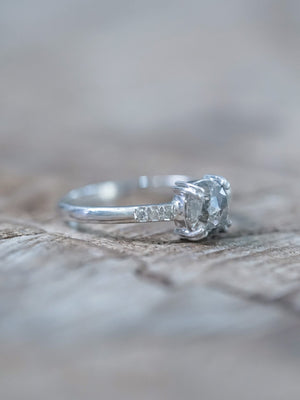 Cushion Cut Salt and Pepper Diamond Ring in White Gold - Gardens of the Sun | Ethical Jewelry