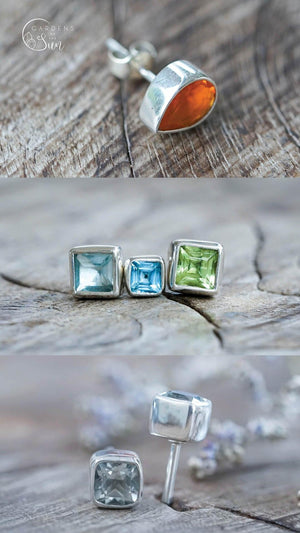 Custom Birthstone Stud Earrings in Silver - Gardens of the Sun | Ethical Jewelry