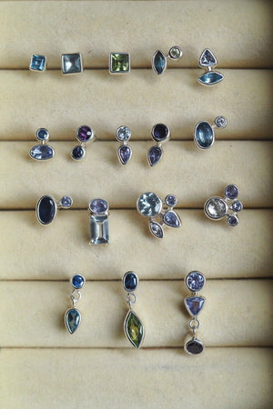 Custom Birthstone Stud Earrings in Silver - Gardens of the Sun | Ethical Jewelry