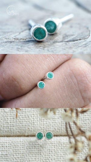 Custom Birthstone Stud Earrings in Silver - Gardens of the Sun | Ethical Jewelry