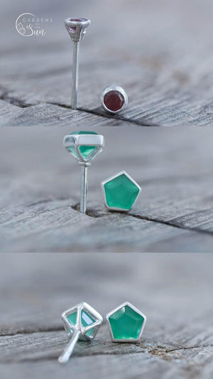 Custom Birthstone Stud Earrings in Silver - Gardens of the Sun | Ethical Jewelry