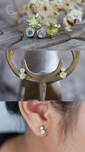Custom Birthstone Stud Earrings in Silver - Gardens of the Sun | Ethical Jewelry