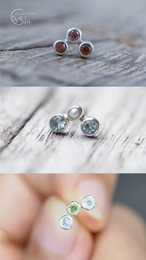 Custom Birthstone Stud Earrings in Silver - Gardens of the Sun | Ethical Jewelry