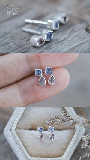 Custom Birthstone Stud Earrings in Silver - Gardens of the Sun | Ethical Jewelry
