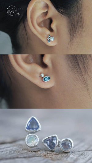 Custom Birthstone Stud Earrings in Silver - Gardens of the Sun | Ethical Jewelry