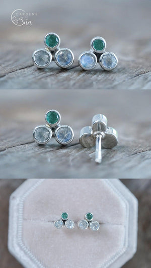 Custom Birthstone Stud Earrings in Silver - Gardens of the Sun | Ethical Jewelry