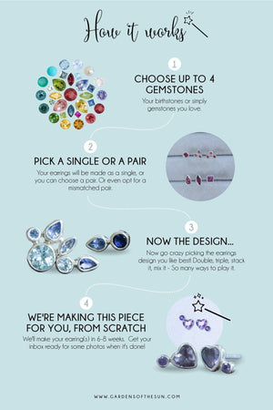 Custom Birthstone Stud Earrings in Silver - Gardens of the Sun | Ethical Jewelry