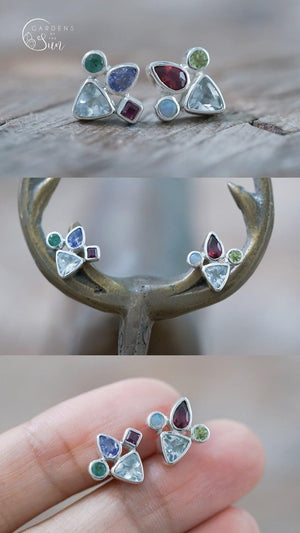 Custom Birthstone Stud Earrings in Silver - Gardens of the Sun | Ethical Jewelry