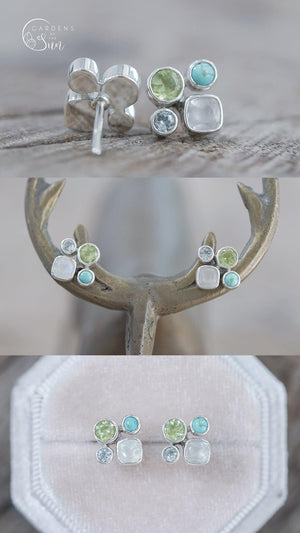 Custom Birthstone Stud Earrings in Silver - Gardens of the Sun | Ethical Jewelry
