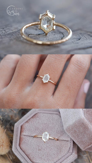 Custom Brilliant Cut Hexagon Diamond Ring - Gardens of the Sun | Ethical Jewelry