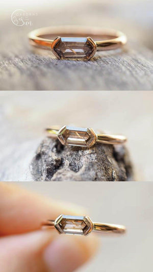 Custom Brilliant Cut Hexagon Diamond Ring - Gardens of the Sun | Ethical Jewelry