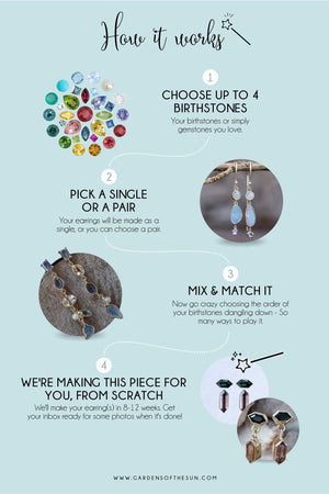 Custom Dangling Birthstone Earrings In Gold - Gardens of the Sun | Ethical Jewelry