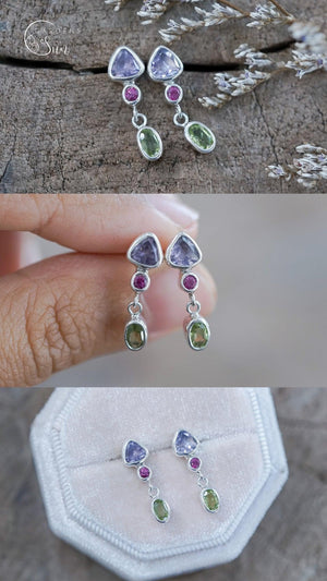 Custom Multi Birthstone Dangling Earrings - Gardens of the Sun | Ethical Jewelry