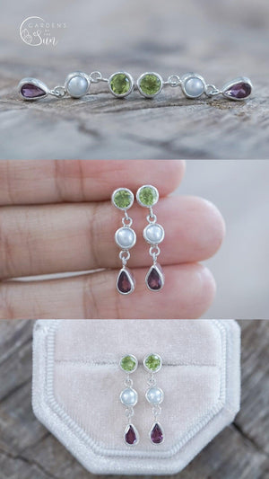 Custom Multi Birthstone Dangling Earrings - Gardens of the Sun | Ethical Jewelry