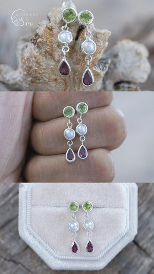 Custom Multi Birthstone Dangling Earrings - Gardens of the Sun | Ethical Jewelry
