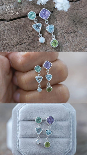 Custom Multi Birthstone Dangling Earrings - Gardens of the Sun | Ethical Jewelry