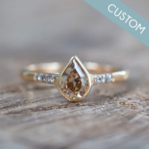 Custom Pear Diamond Ring in Gold - Gardens of the Sun | Ethical Jewelry