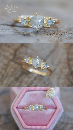 Custom Rose Cut Hexagon Diamond Ring - Gardens of the Sun | Ethical Jewelry