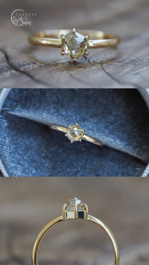 Custom Rose Cut Hexagon Diamond Ring - Gardens of the Sun | Ethical Jewelry