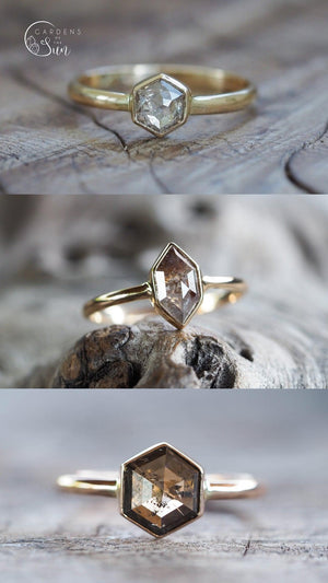 Custom Rose Cut Hexagon Diamond Ring - Gardens of the Sun | Ethical Jewelry