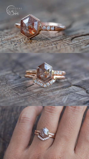 Custom Rose Cut Hexagon Diamond Ring - Gardens of the Sun | Ethical Jewelry