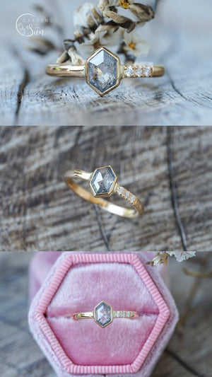 Custom Rose Cut Hexagon Diamond Ring - Gardens of the Sun | Ethical Jewelry