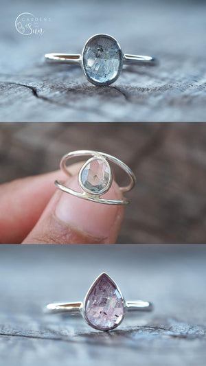 Custom Rose Cut Montana Sapphire Ring in Silver - Gardens of the Sun | Ethical Jewelry