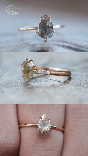 Custom Rose Cut Pear Diamond Ring - Gardens of the Sun | Ethical Jewelry