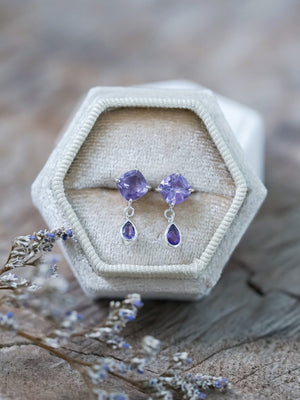 Dangling Amethyst Earrings - Gardens of the Sun | Ethical Jewelry