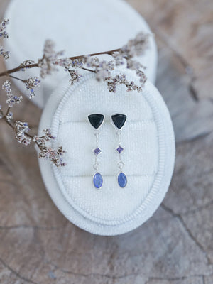 Dark Matter Spinel, Amethyst and Opal Earrings - Gardens of the Sun | Ethical Jewelry