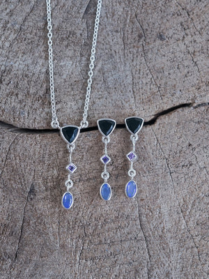 Dark Matter Spinel, Amethyst and Opal Earrings - Gardens of the Sun | Ethical Jewelry