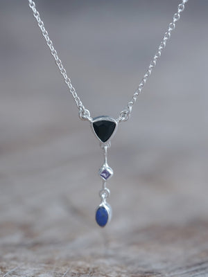 Dark Matter Spinel, Amethyst and Opal Necklace - Gardens of the Sun | Ethical Jewelry
