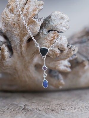 Dark Matter Spinel, Amethyst and Opal Necklace - Gardens of the Sun | Ethical Jewelry